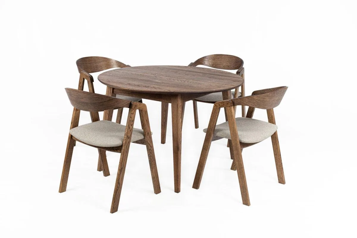 Круглий стіл із темного дуба і чотири стільці Плющ з бежевими сидіннями